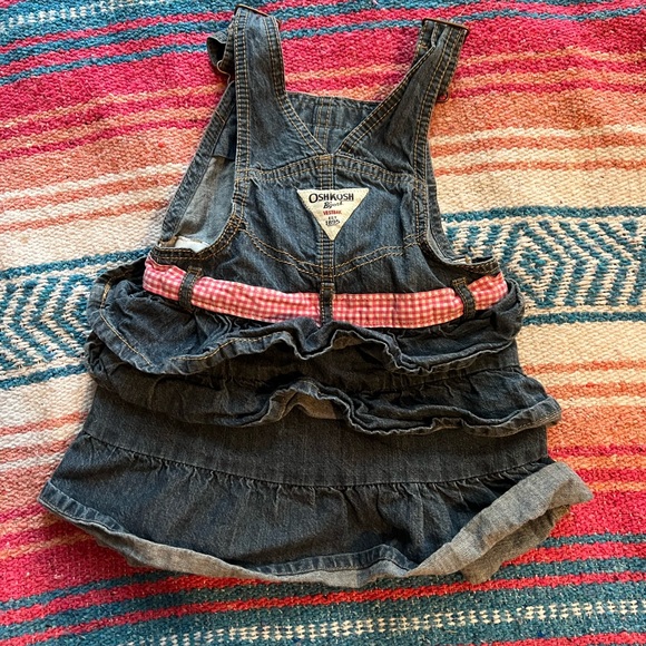 Oshkosh Denim Ruffle Jumper with Pink Gingham Belt - Picture 2 of 3